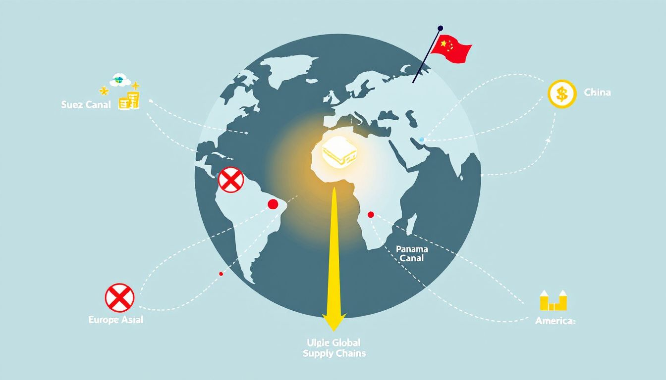 An illustration of global supply chain disruptions and their connection to geopolitical issues to look out for in 2025 and how it can affect gold.