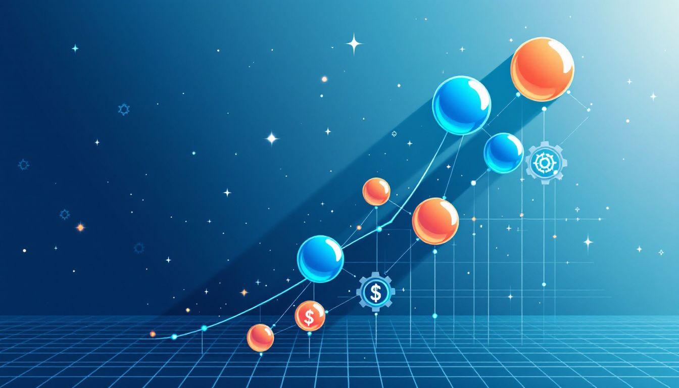 An illustration depicting the rise of market concentration with various stock market elements.